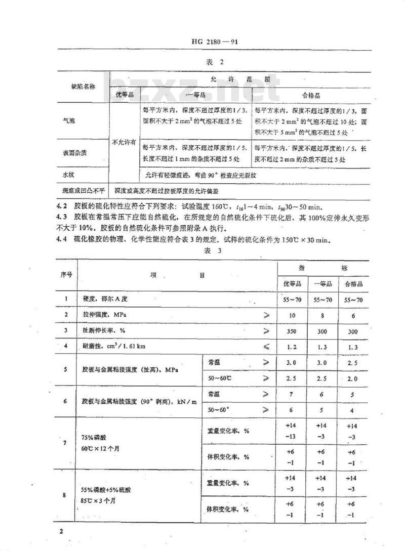 HG 2180-1991 磷酸贮罐衬里用自然硫化橡胶板