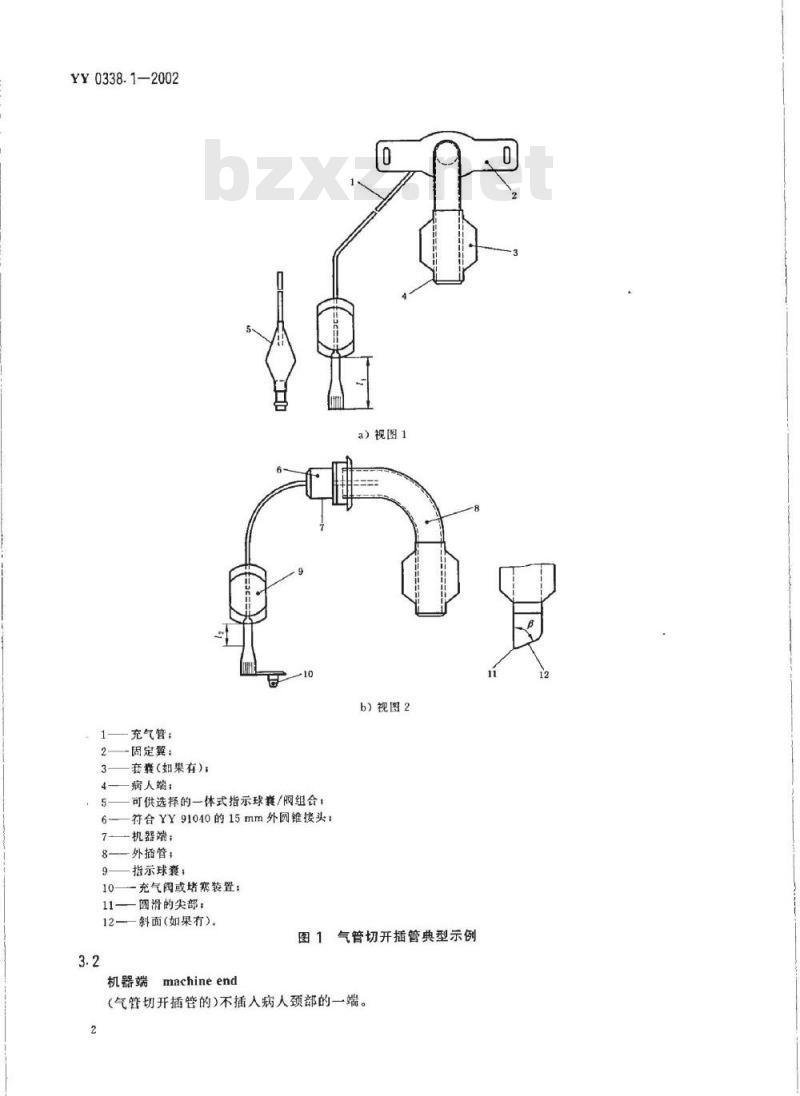 YY 0338. 1-2002 气管切开插管 第1部分:成人用插管及接头