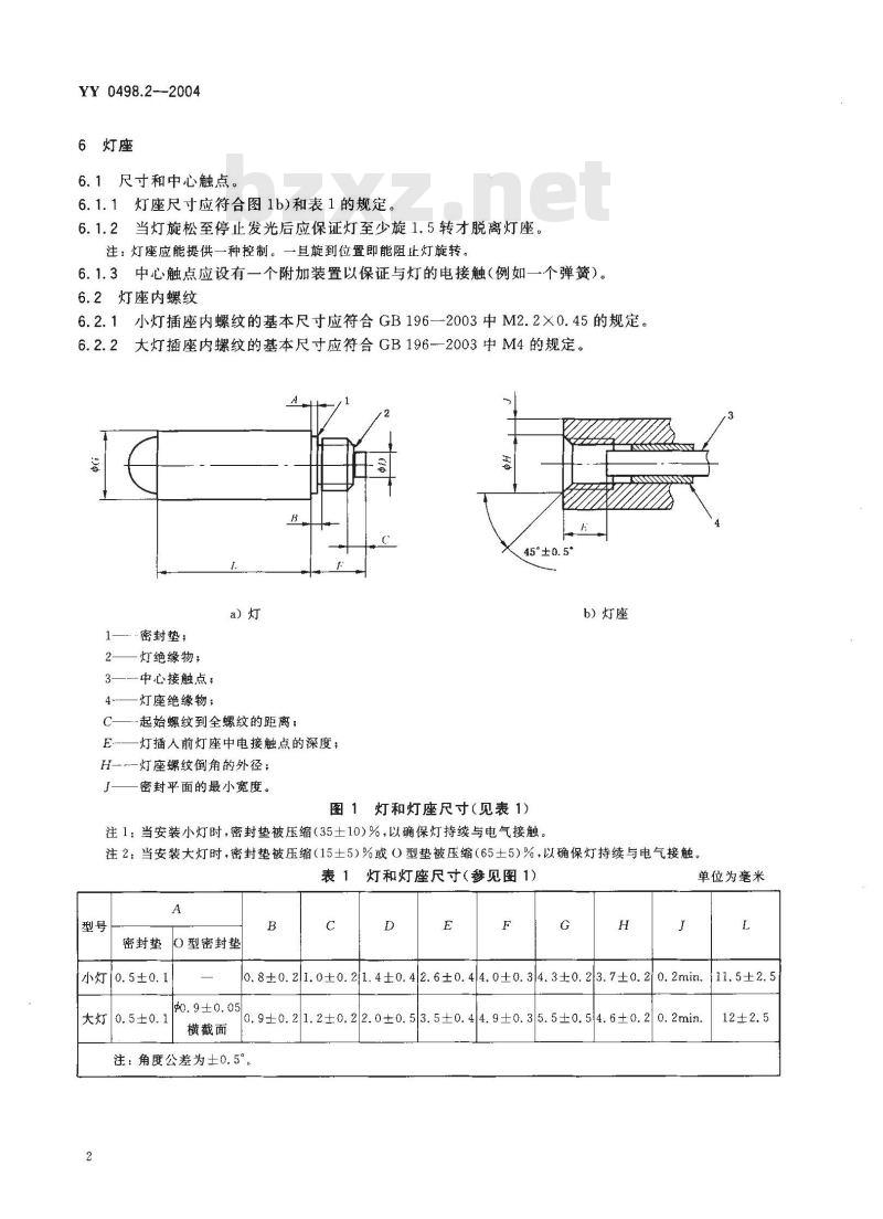 YY 0498.2-2004 喉镜连接件 第2部分:微型电灯螺纹和带常规窥视片的灯座