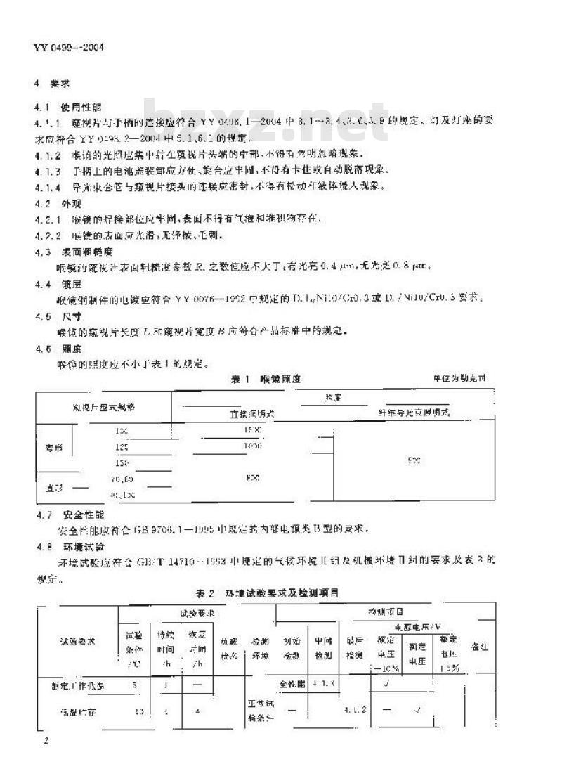 YY 0499-2004 麻醉喉镜通用技术条件