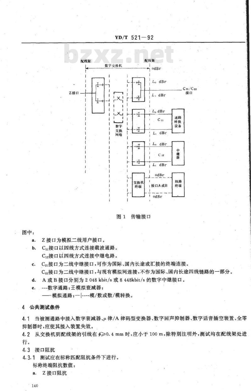 YD/T 521-1992 数字交换机模拟接口测试方法及模拟接口(二线或四线)间传输特性的测试方法