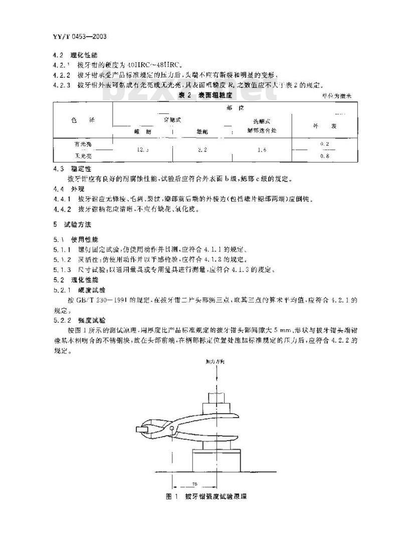 YY/T 0453-2003 拔牙钳通用技术条件