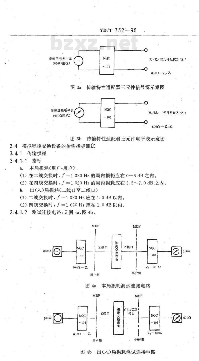 YD/T 752-1995 公用电话网局用模拟程控电话交换设备进网检测方法