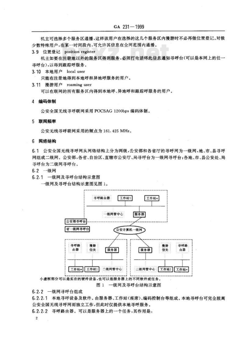 GA 231-1999 全国公安无线寻呼联网技术规范