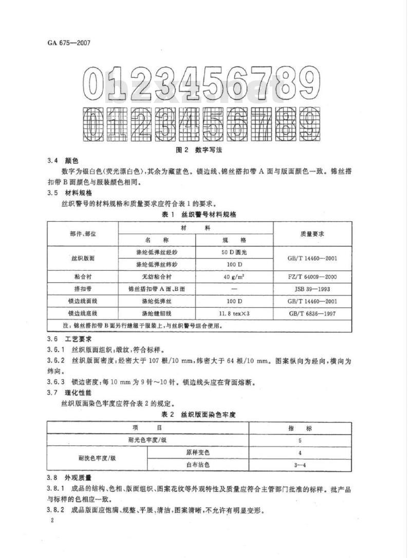 GA 675-2007 警用服饰丝织警号