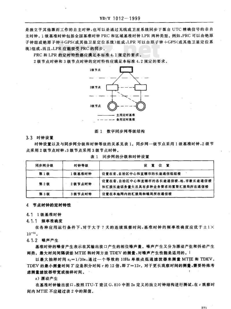 YD/T 1012-1999 数字同步网节点时钟系列及其定时特性