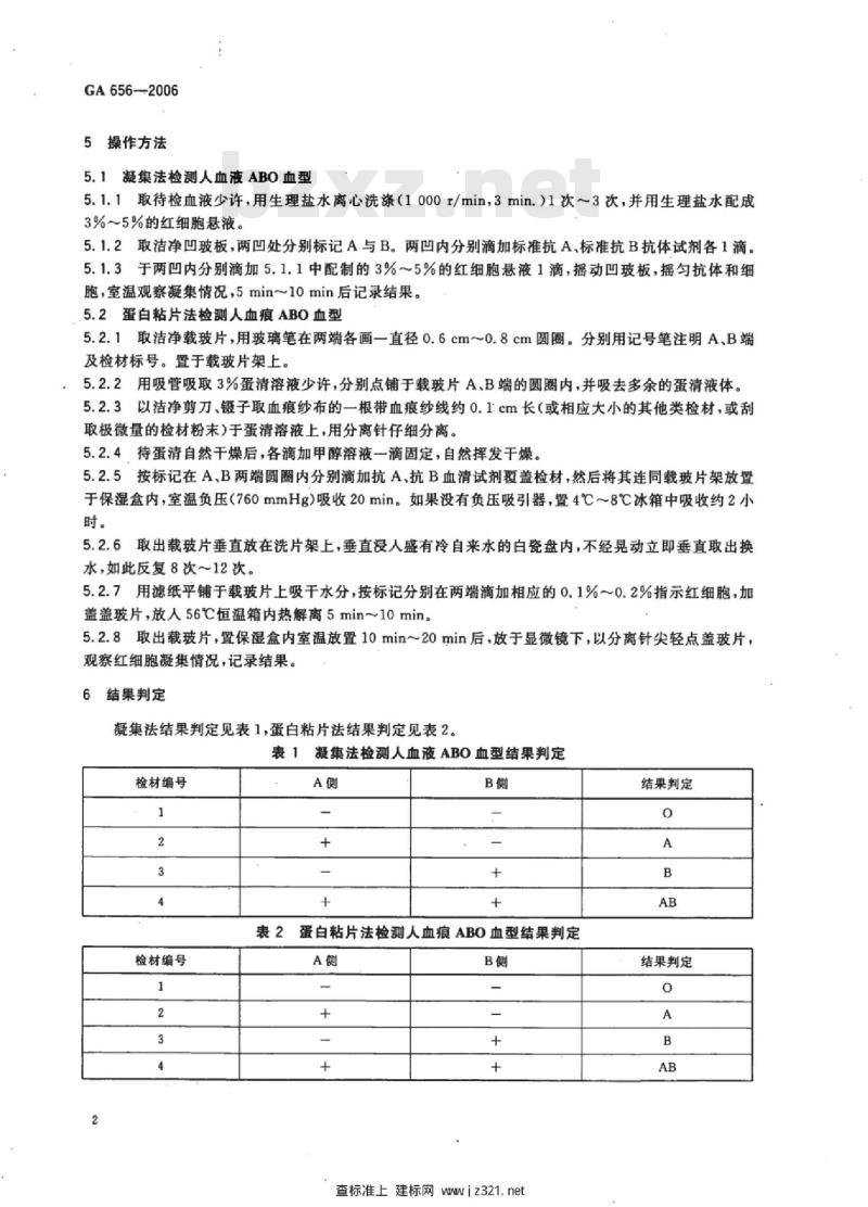 GA 656-2006 人血液(痕)ABO血型检测凝集法、解离法