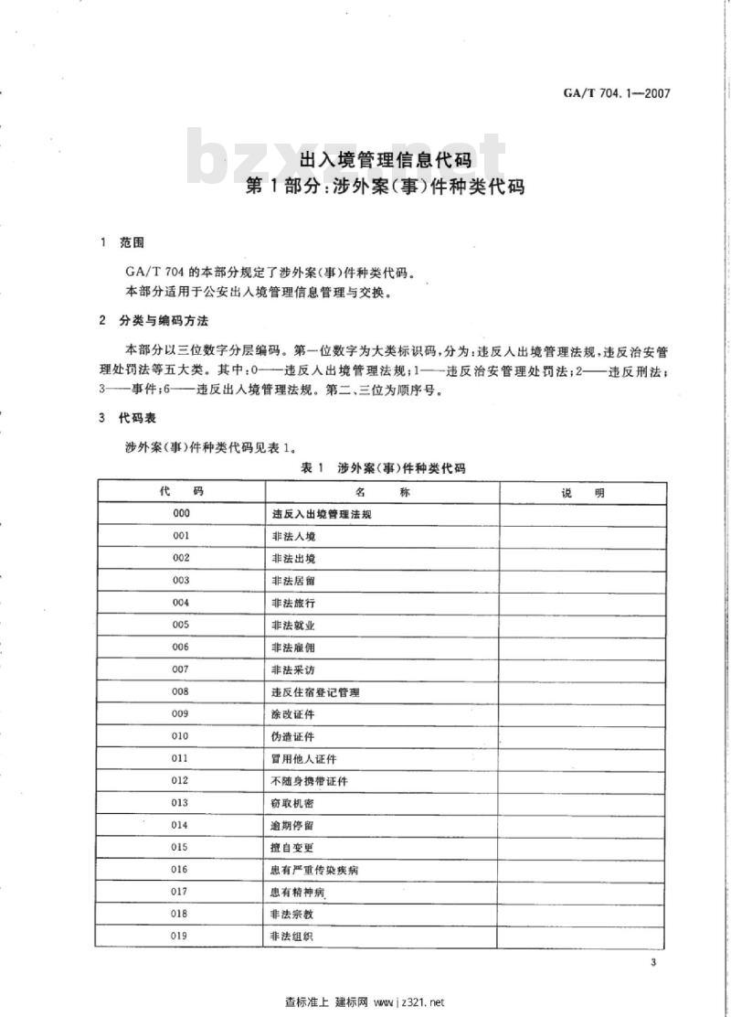 GA/T 704.1-2007 出入境管理信息代码第1部分:涉外案(事)件种类代码
