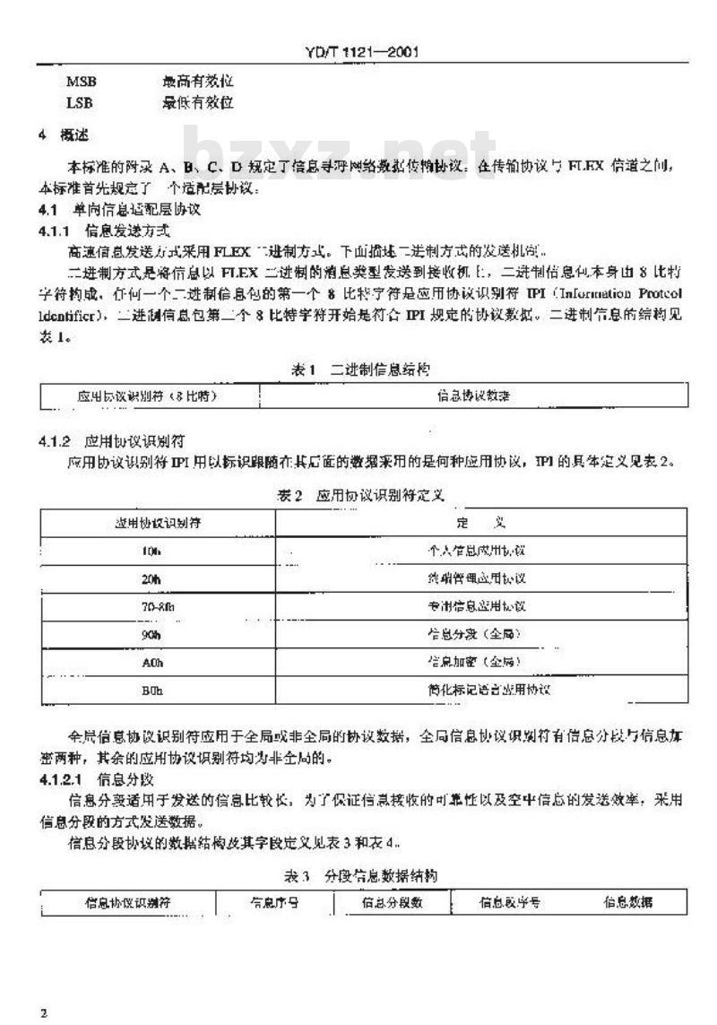 YD/T 1121-2001 信息寻呼网络数据传输协议(FLEX 部分)