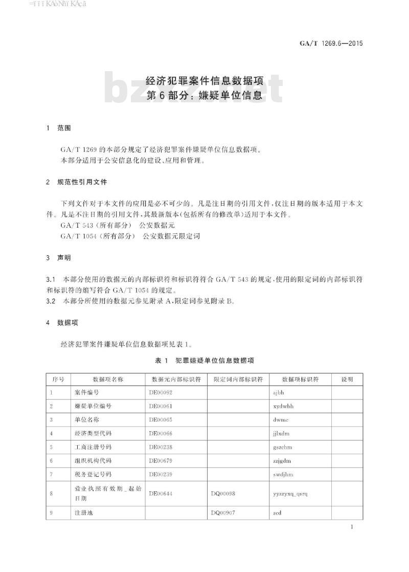 GA/T 1269.6-2015 经济犯罪案件信息数据项第6部分:嫌疑单位信息