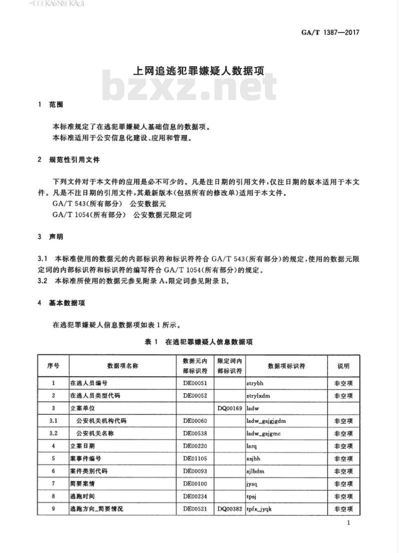 GA/T 1387-2017 上网追逃犯罪嫌疑人数据项