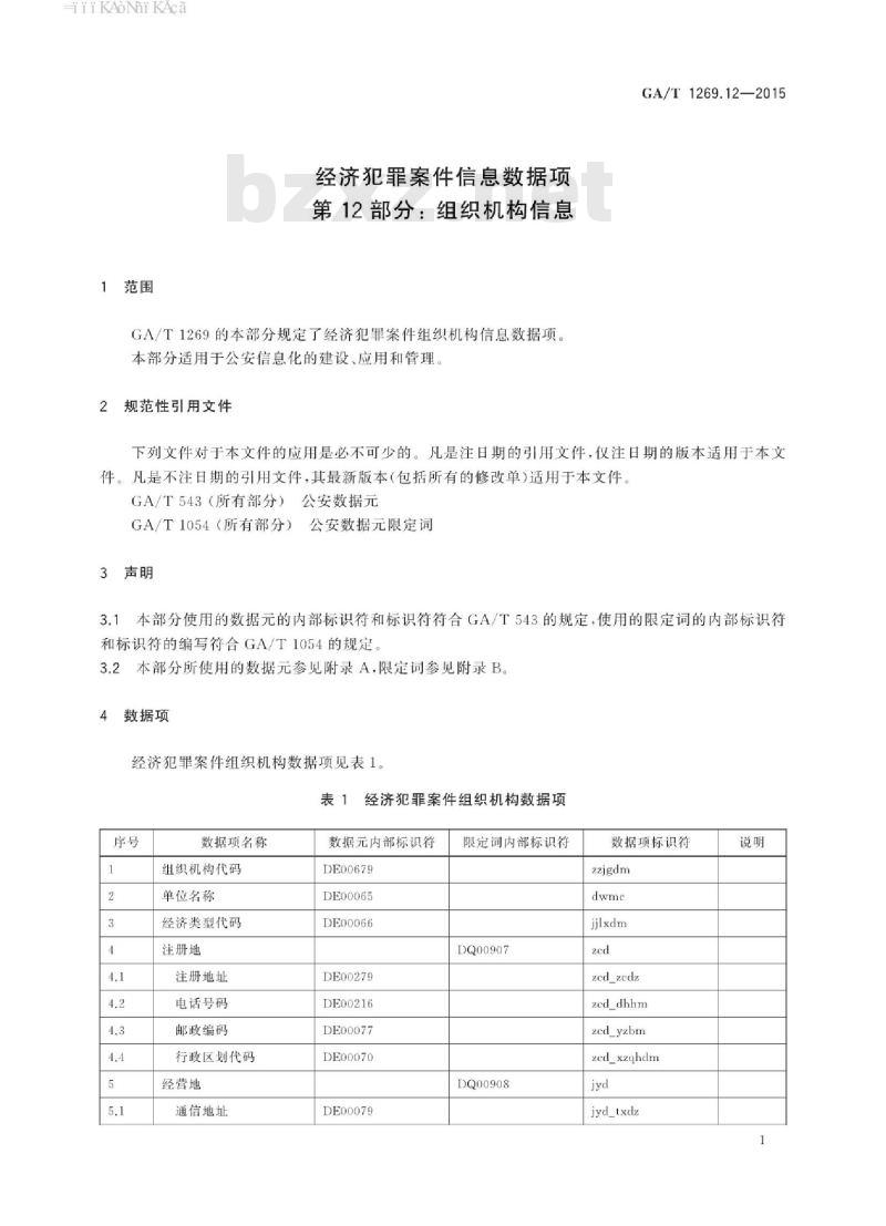 GA/T 1269.12-2015 经济犯罪案件信息数据项第12部分:组织机构信息