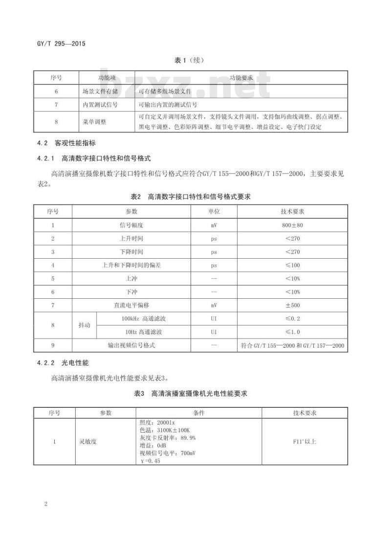 GY/T 295-2015 广播级高清摄像机技术要求和测量方法