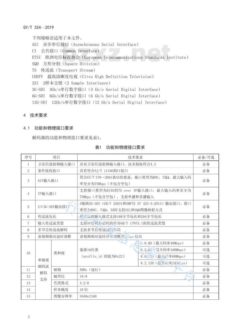 GY/T 324-2019 AVS24K超高清专业卫星综合接收解码器技术要求和测量方法