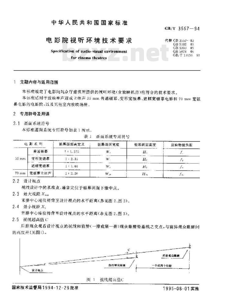 CB/T 3557-1994 电影院视听环境技术要求