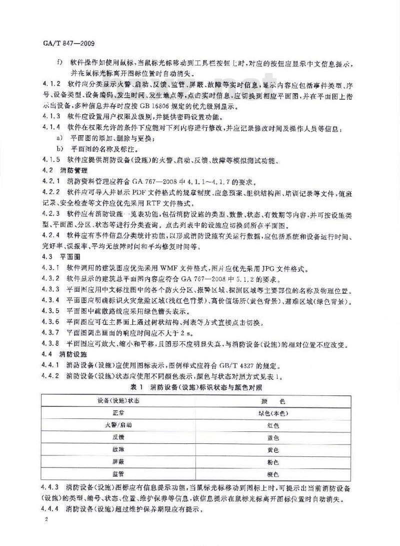GA/T 847-2009 消防控制室图形显示装置软件通用技术要求