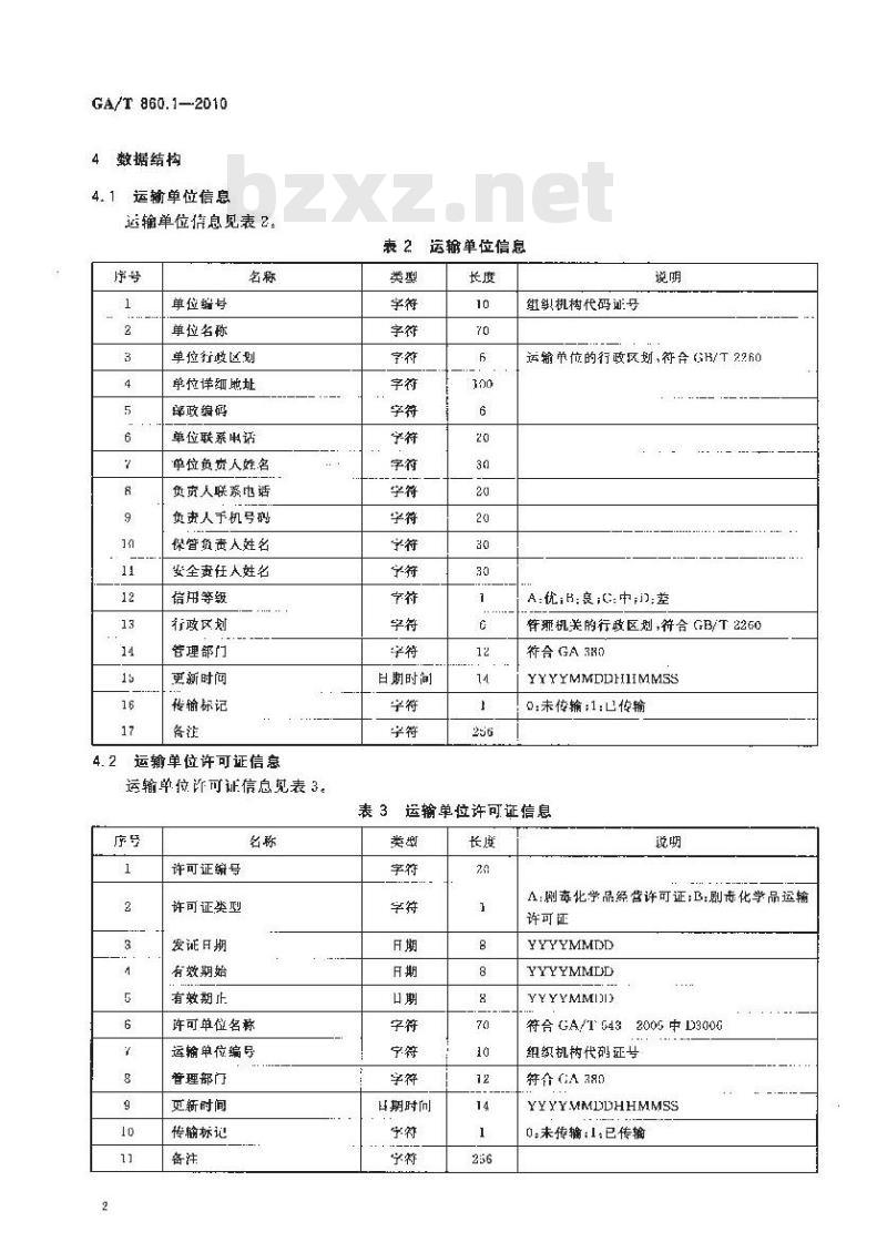 GA/T 860.1-2010 剧毒化学品公路运输管理信息规范第1部分:数据结构