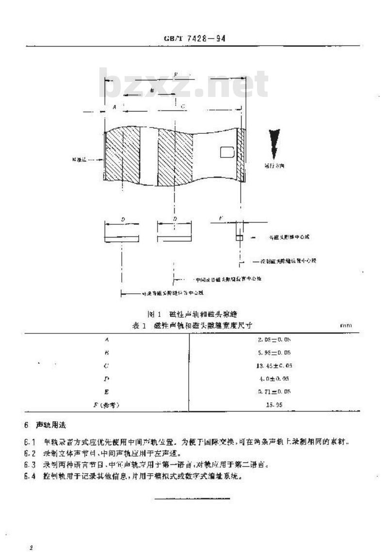 GB/T 7428-1994 16mm 磁片上两声轨磁头隙缝的位置和宽度尺寸