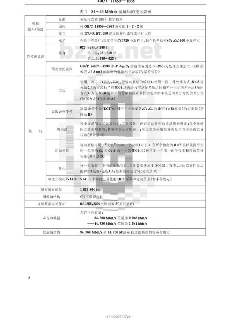 GB/T 17439-1998 在三次群中传送馈送质量分量编码数字电视信号传输技术规范