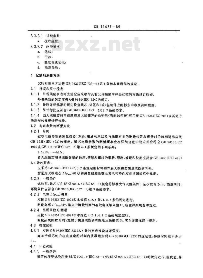 GB 11437-1989 广播接收机天线用铁氧体磁芯分规范