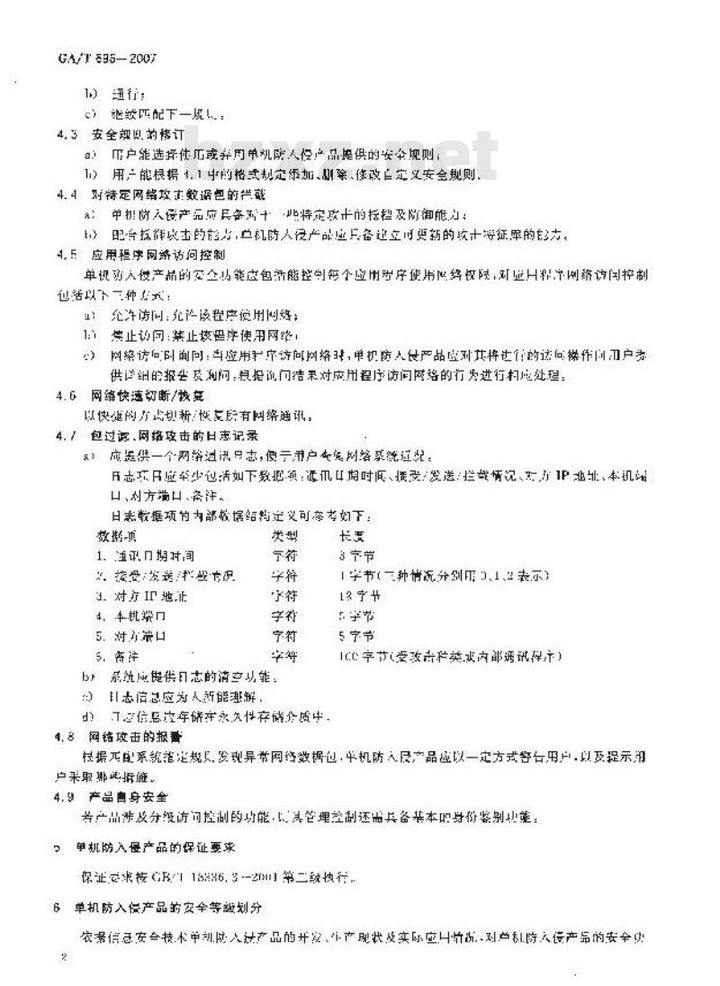GA/T 696-2007 信息安全技术单机防入侵产品安全功能要求