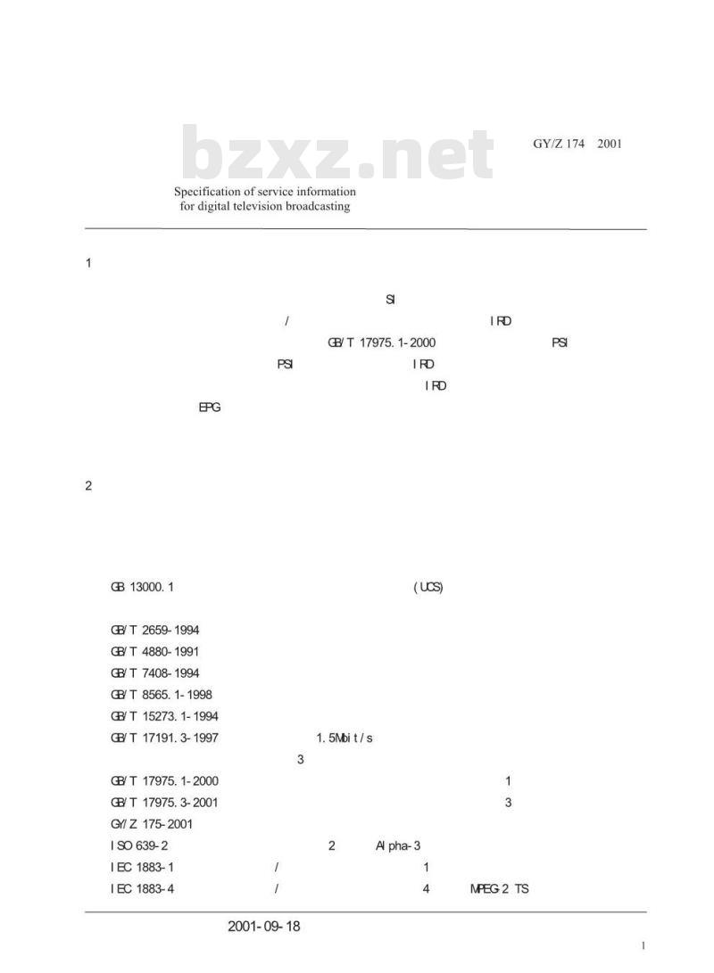GY/Z 174-2001 数字电视广播业务信息规范