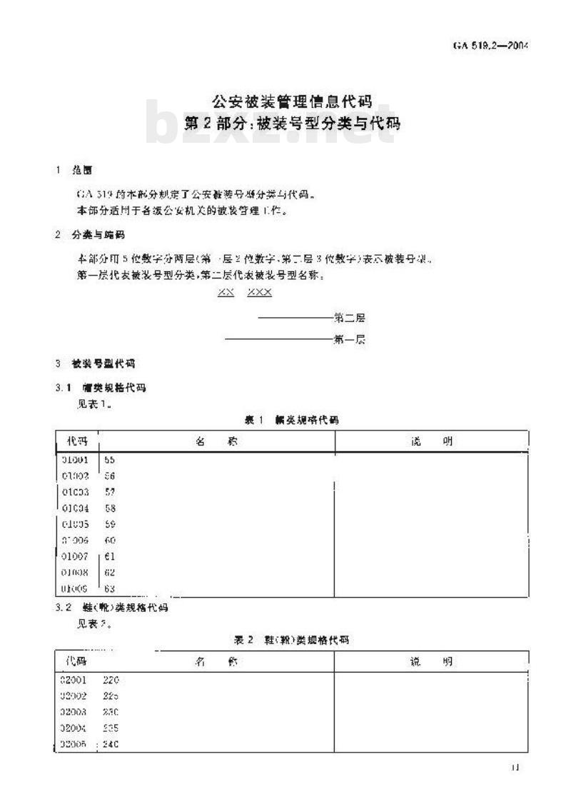 GA 519.2-2004 公安被装管理信息代码第2部分:被装号型分类与代码