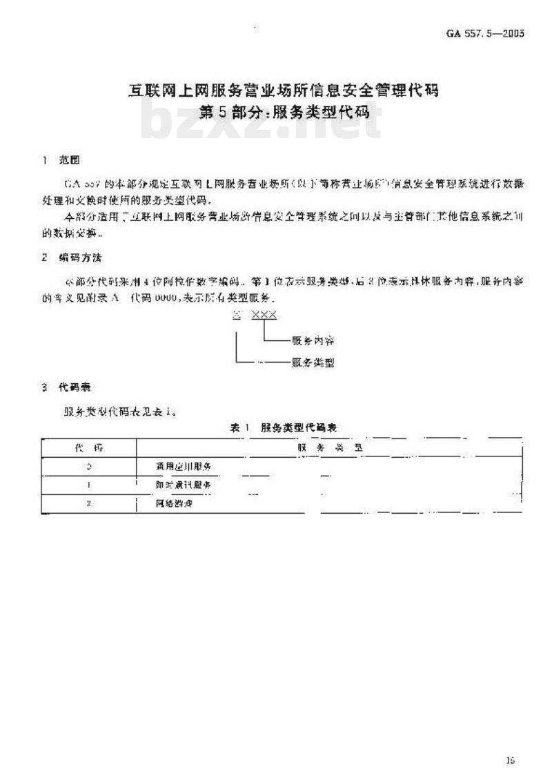 GA 557.5-2005 互联网上网服务营业场所信息安全管理代码第5部分:服务类型代码