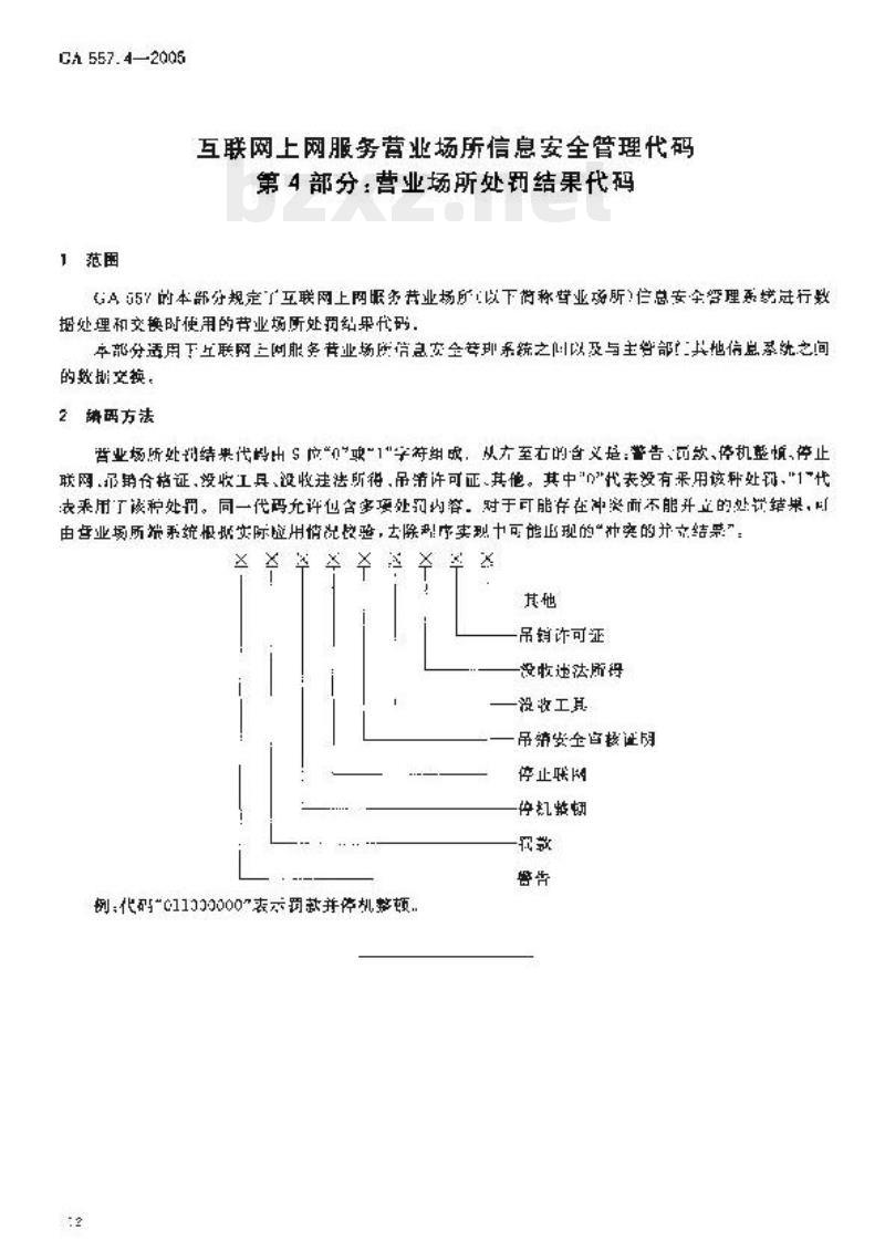 GA 557.4-2005 互联网上网服务营业场所信息安全管理代码第4部分:营业场所处罚结果代码