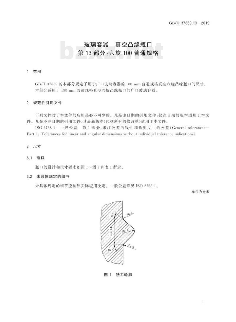 GB/T 37869.13-2019 玻璃容器真空凸 缘瓶口 第13部分:六旋100普通规格