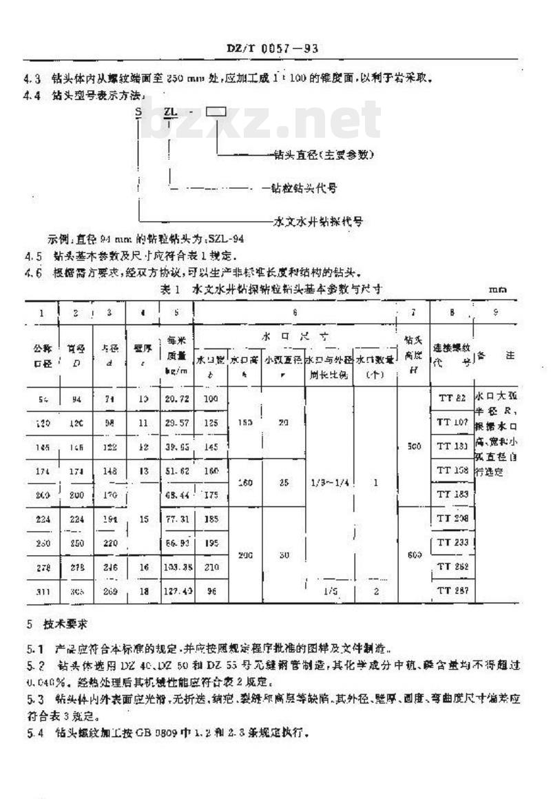 DZ/T 0057-1993 水文水井钻探钻粒钻头