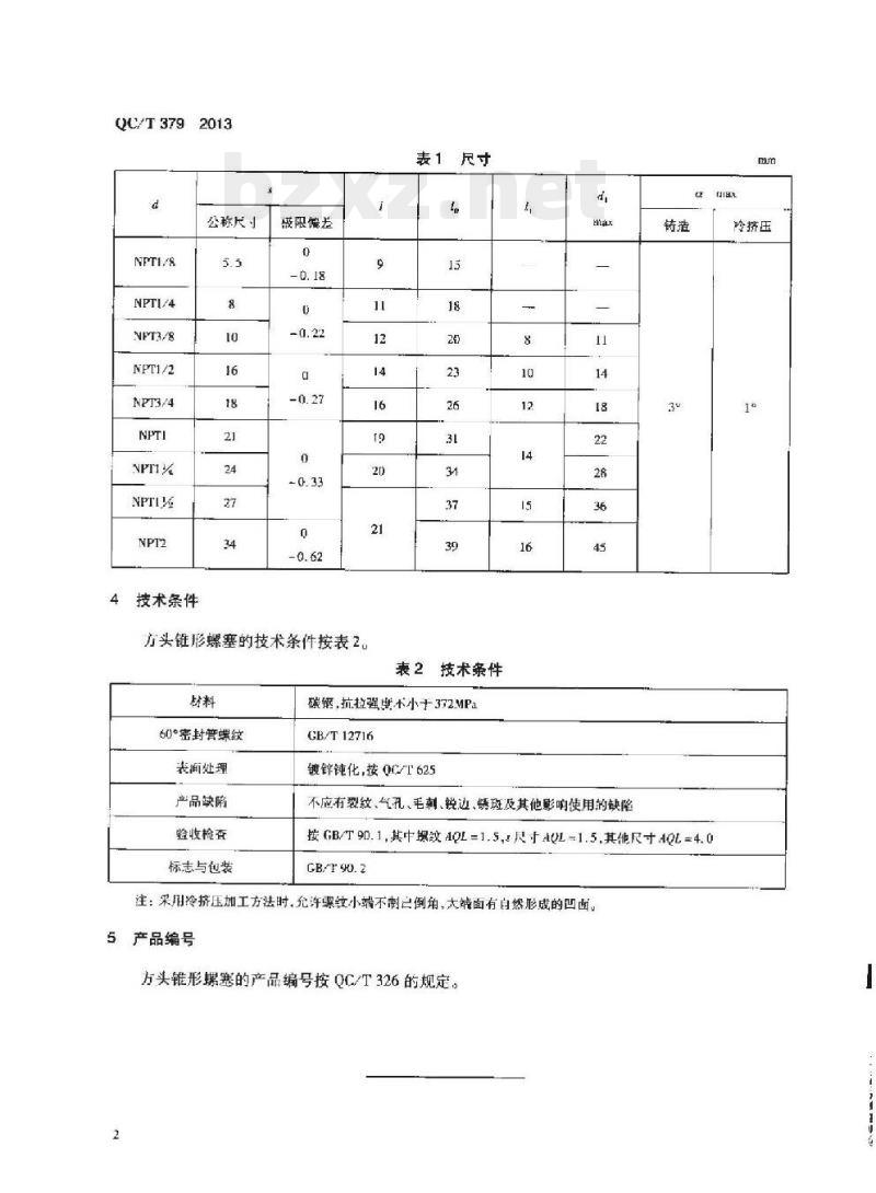 QC/T 379-2013 方头锥形螺塞