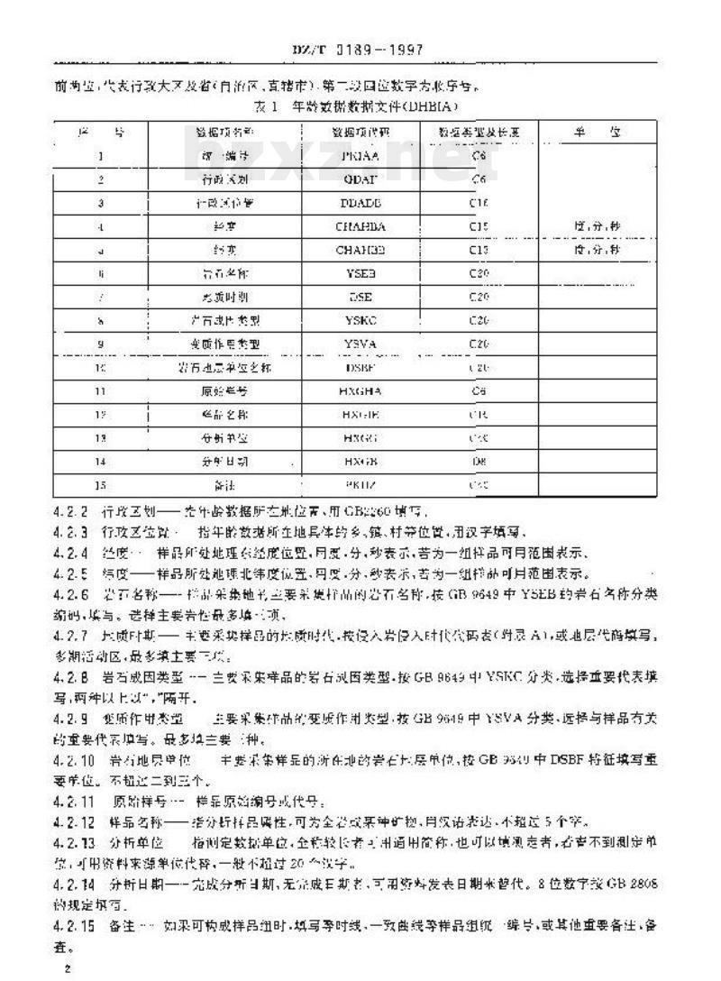 DZ/T 0189-1997 同位素地质年龄数据文件格式