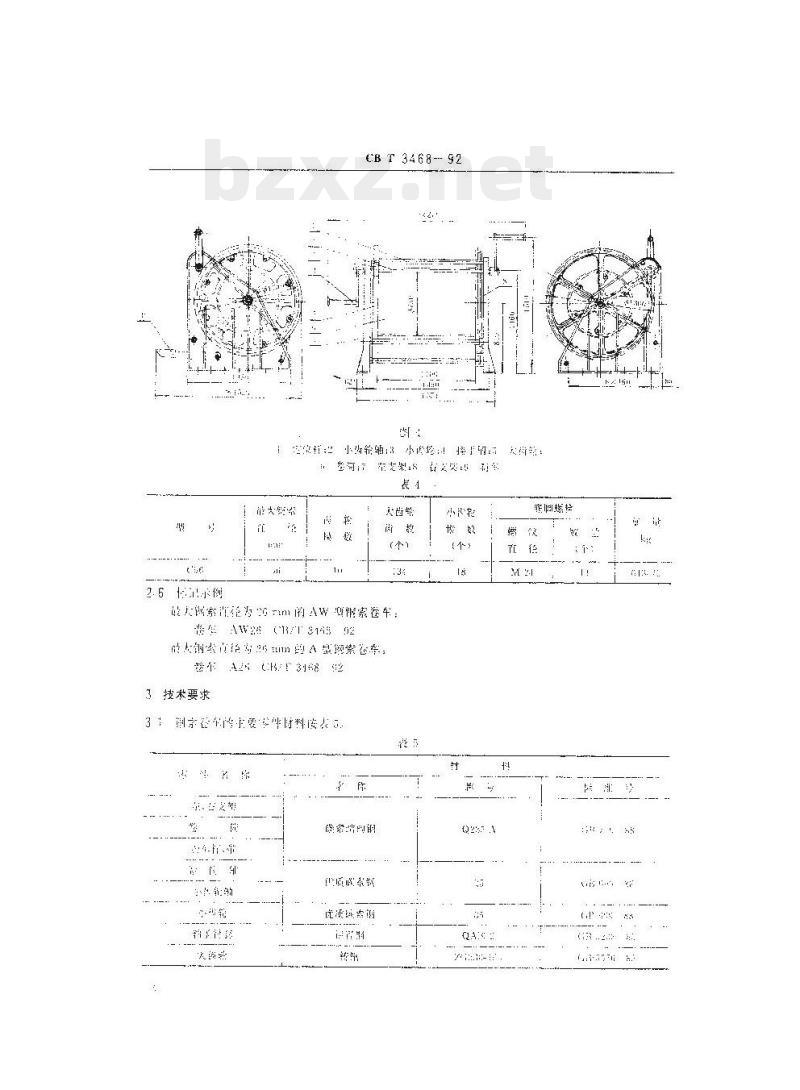 CB/T 3468-92 船用钢索卷车