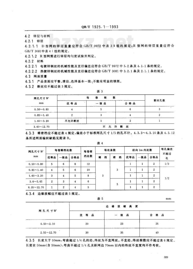 QB/T 1925.1—1993 一般用途镀锌低碳钢丝编织网方孔网(镀锌低碳钢丝布)