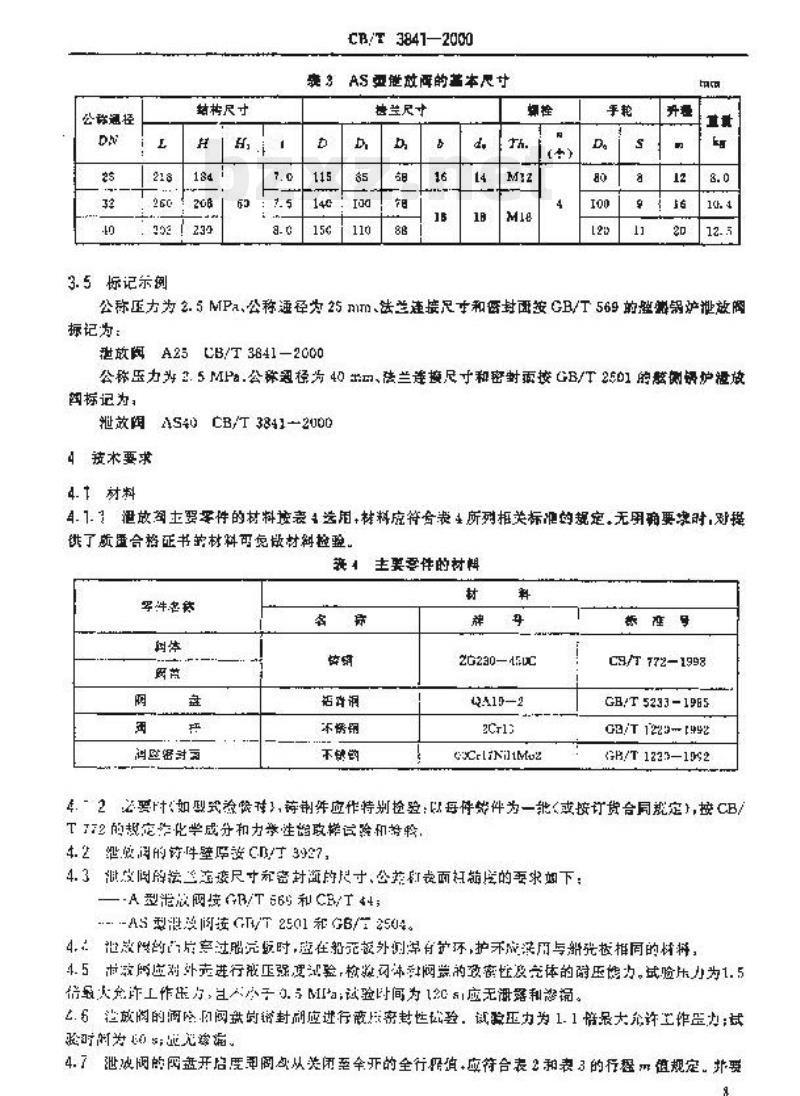 CB/T 3841-2000&nbsp;舷侧锅炉泄放阀