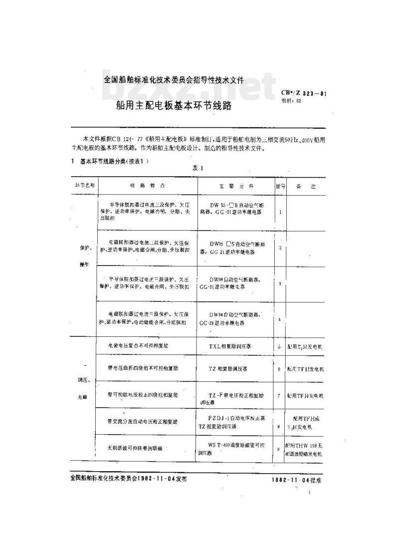 CB/Z 323-81 船用主配电板基本环节线路