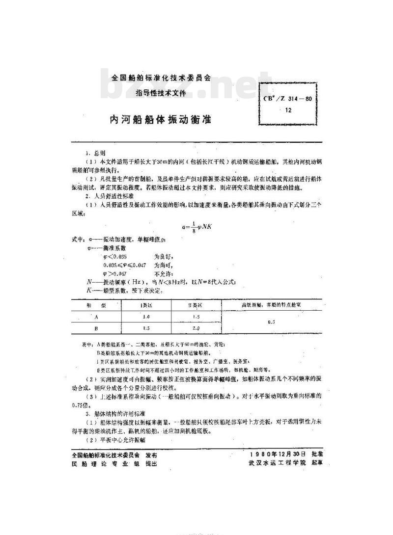 CB/Z 314-80 内河船船体振动衡准