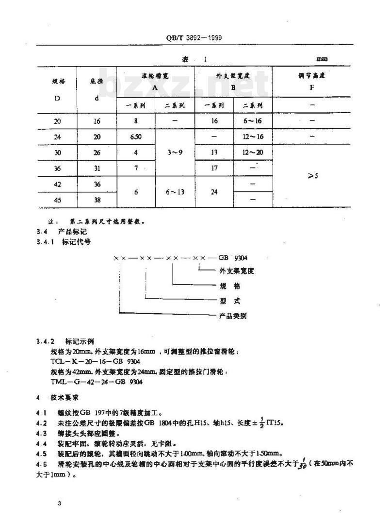 QB/T 3892—1999 推拉铝合金门窗用滑轮