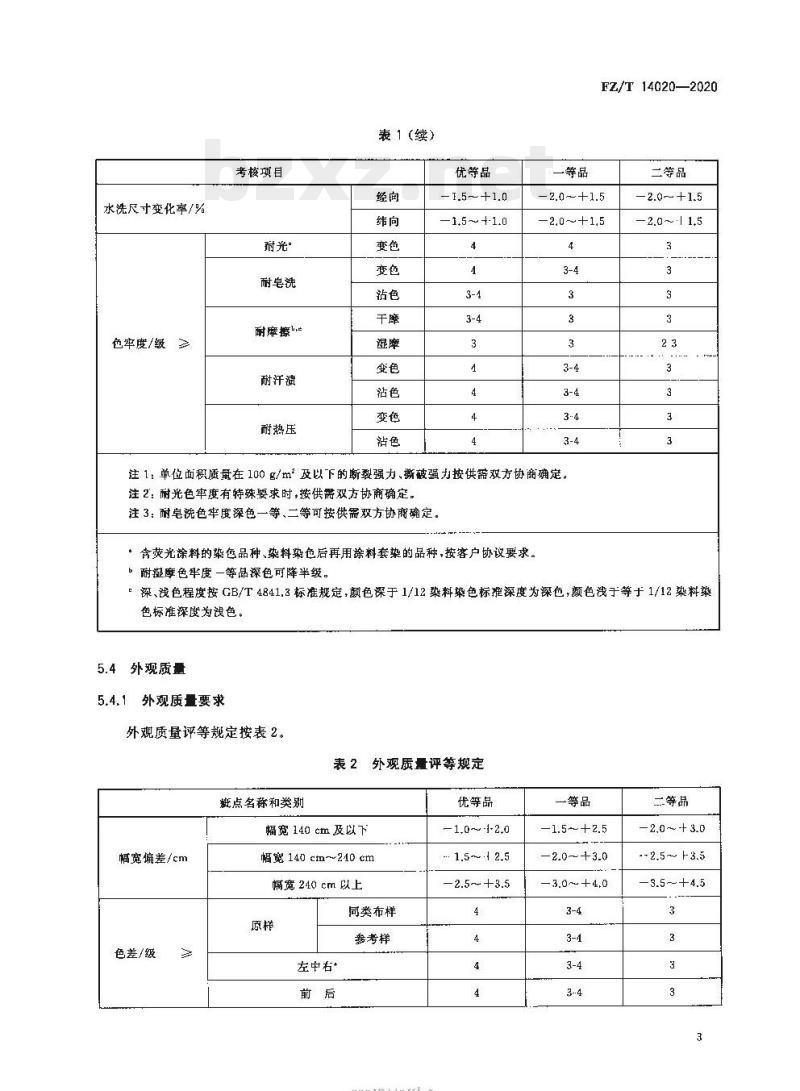 FZ/T 14020—2020 涂料染色水洗棉布