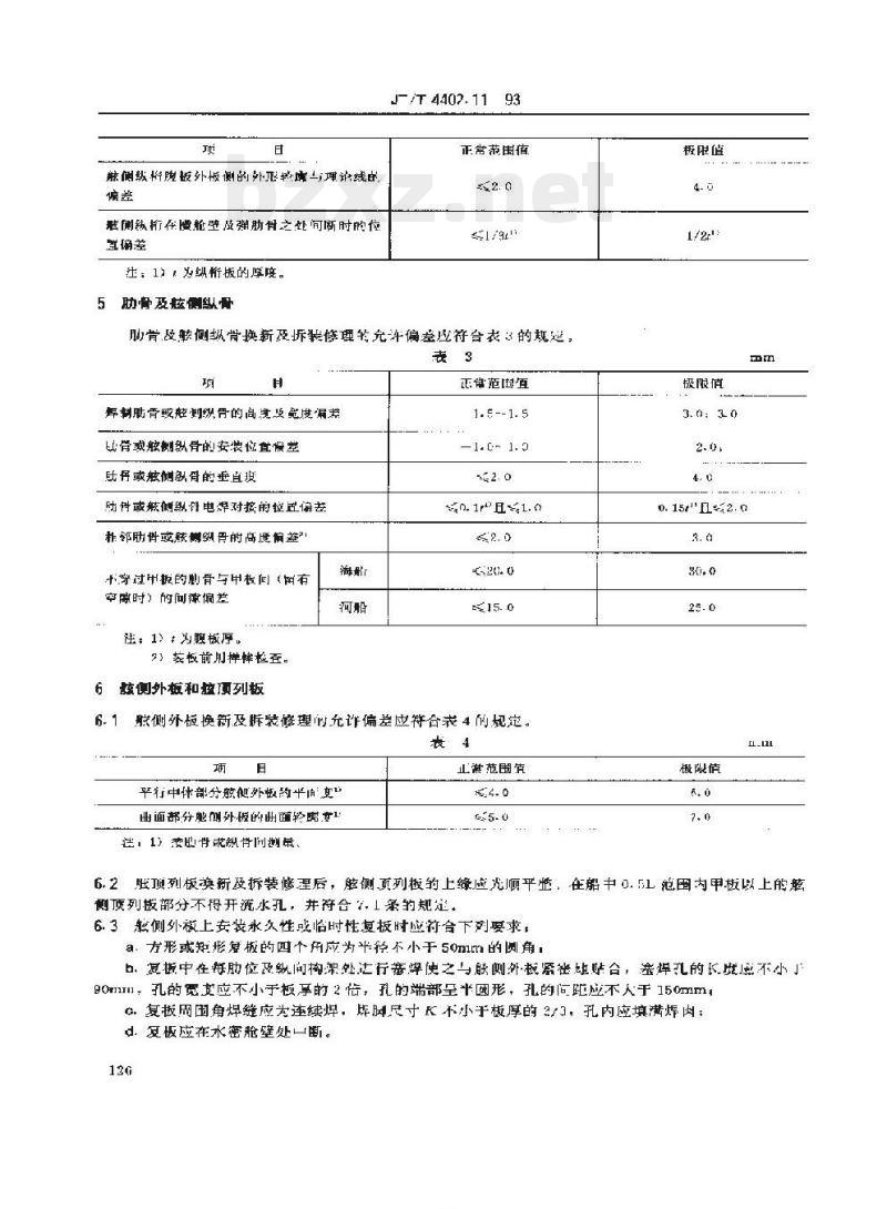 JT/T 4402.11-93 船体修理技术要求舷侧构件的换新及拆装