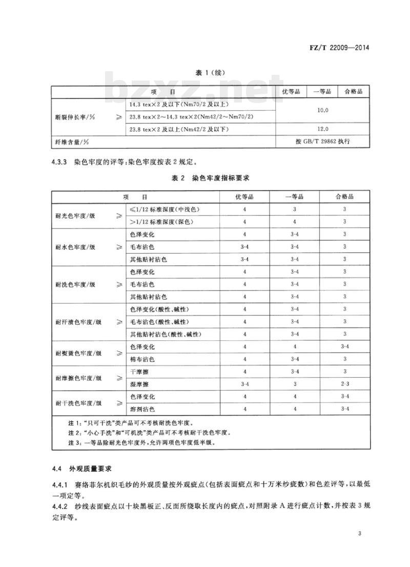 FZ/T 22009-2014 赛络菲尔机织毛纱