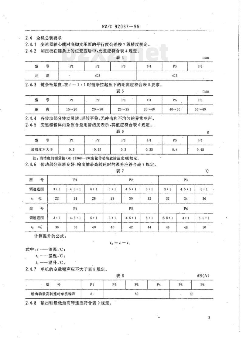 FZ/T 92037-1995 P型齿链式无级变速器
