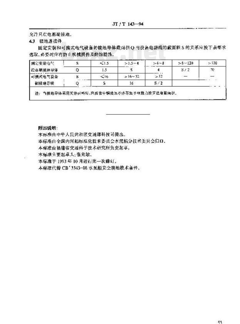 JT/T 143-94 水泥船安全接地技术条件