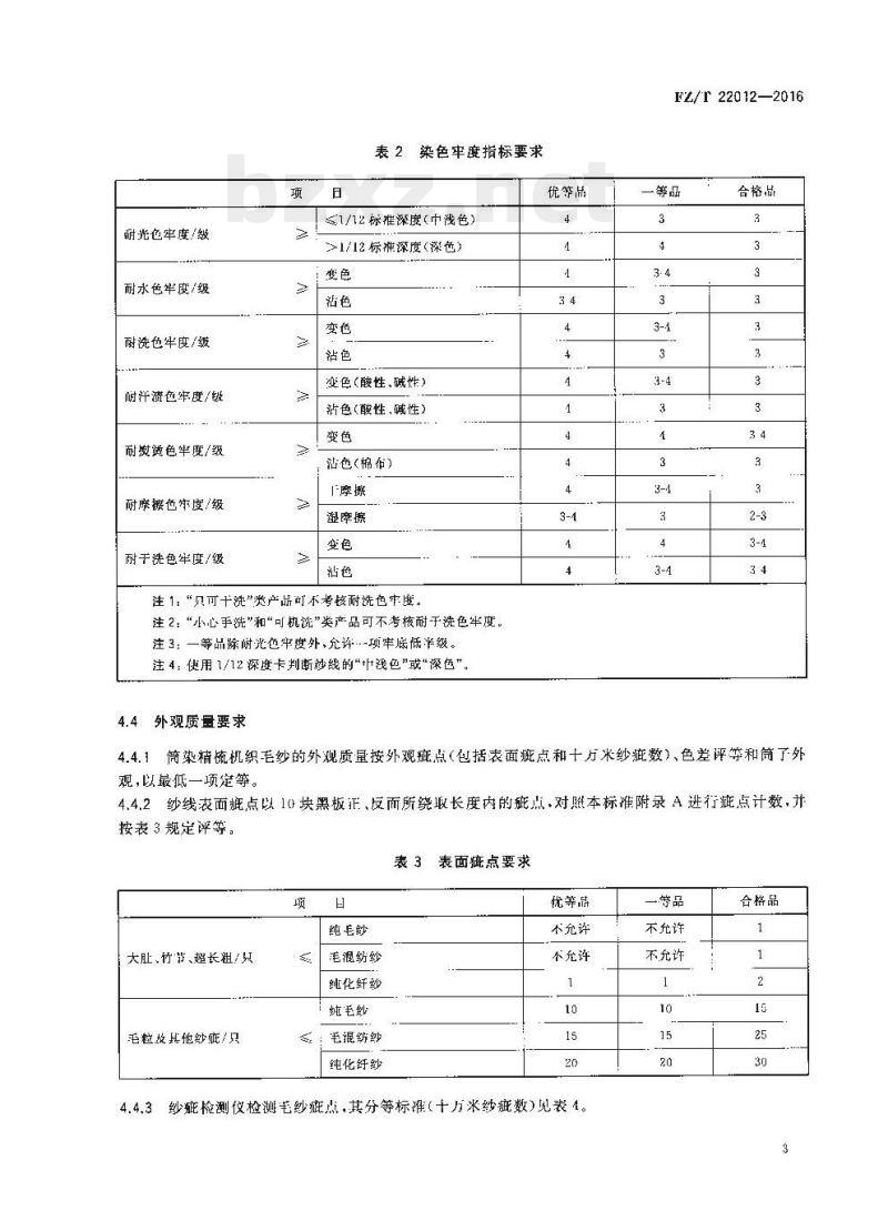 FZ/T 22012-2016 筒染精梳机织毛纱