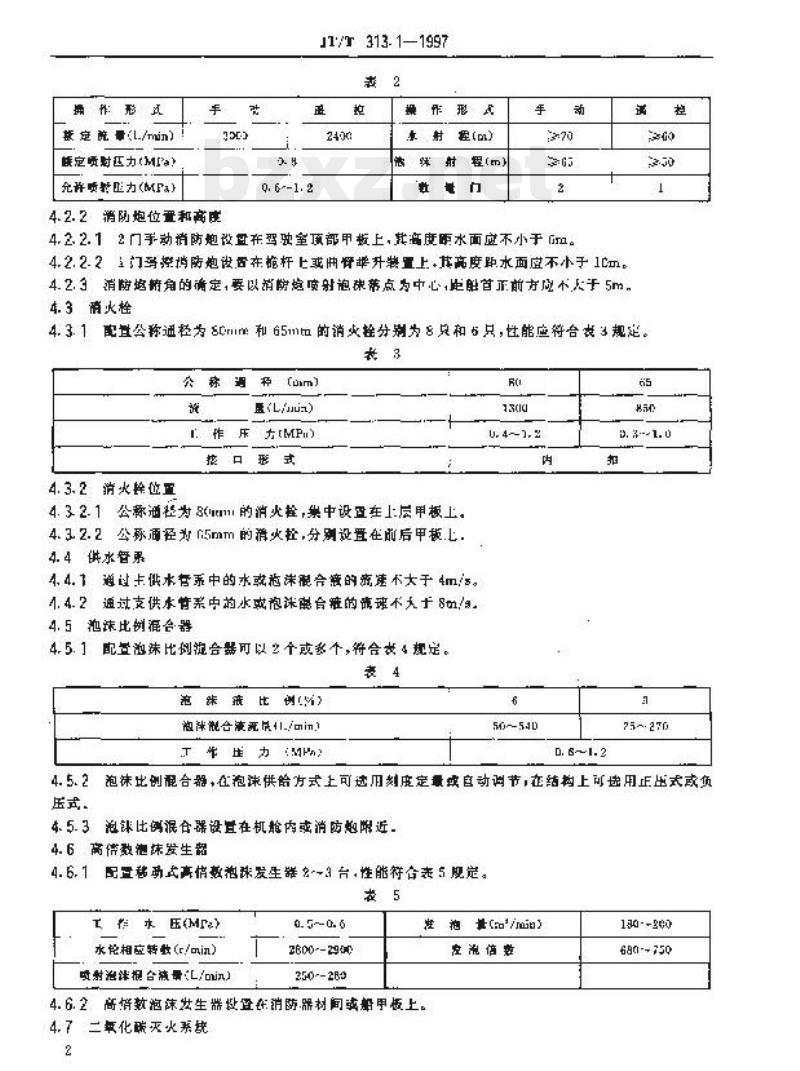 JT/T 313.1-1997 消防船灭火系统配置技术要求内河100吨级消防船
