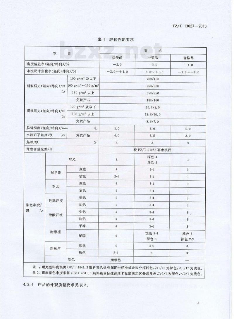FZ/T 13027-2013 高支高密色织布