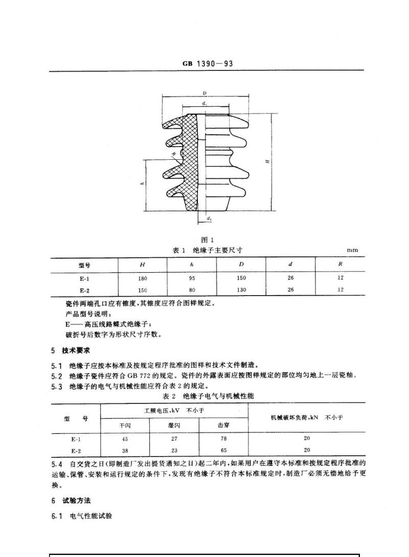 GB 1390-1993 高压线路蝶式绝缘子
