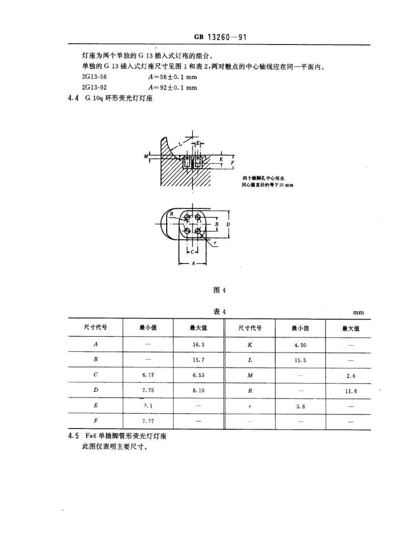 GB 13260-1991 管形荧光灯座和启动器座型式和尺寸
