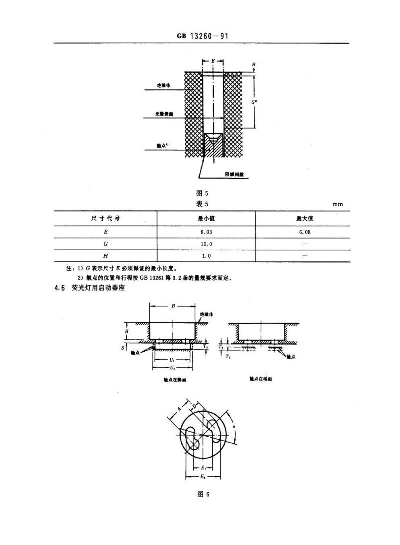 GB 13260-1991 管形荧光灯座和启动器座型式和尺寸